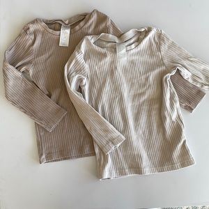H&M Set of 2 Cream Long Sleeve Rib Knit Tees